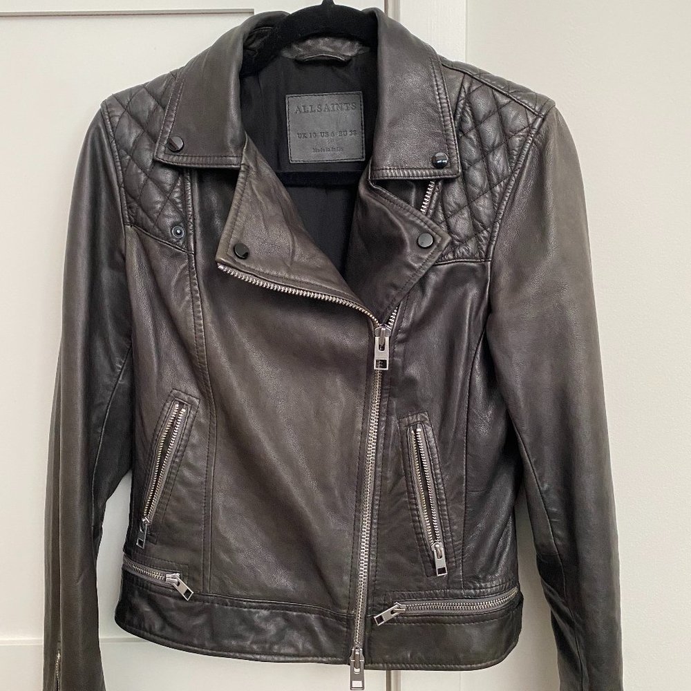 All Saints Conroy Leather Biker Jacket - Black - Excellent Condition Like New